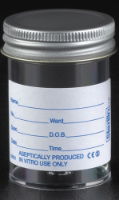 Container 60ml, printed label, metal flow seal cap, PS/ME, AS, 1 * 300 items